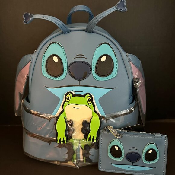 Loungefly Lilo & Stitch Frog Figural Mini Backpack W/ Matching Credit Card Case